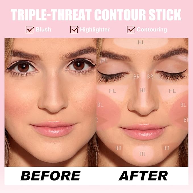 6 Colors Cream Contour Sticks Set, Shades with Highlighter, Bronzer and Blush, Double Ended Contour Sticks for Cheeks,Long Lasting, Waterproof and Matte Finish Makeup Kit (SET A)