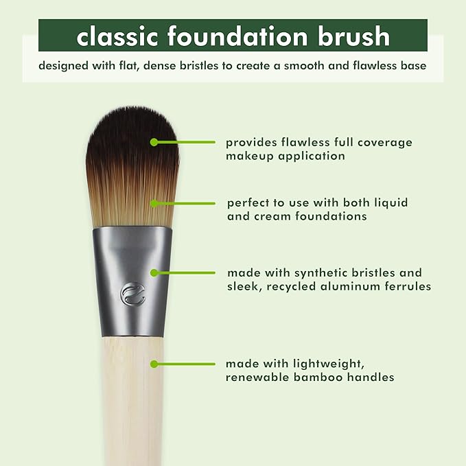 EcoTools Classic Foundation Face Brush, For Liquid, & Cream Foundation, Flat Foundation Brush, Makeup Brush For Natural Makeup, Buildable Coverage, Synthetic Bristles, Cruelty- Free, 1 Count