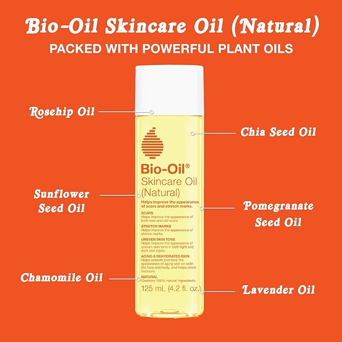 Bio-Oil Natural Skincare Oil, Serum for Scars and Stretch Marks, Face and Body Moisturizer for Dry Skin, Hair Oil, For All Skin Types, 4.2 Oz