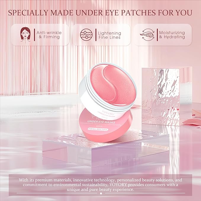 Under Eye Patches Masks - for Fine Lines with Collagen and Hyaluronic Acid, Dark Circles,Eye bags,and Fade Wrinkles, puffiness Smoothing Skin Care Treatment for Women and Men, (60 Pcs) Pink