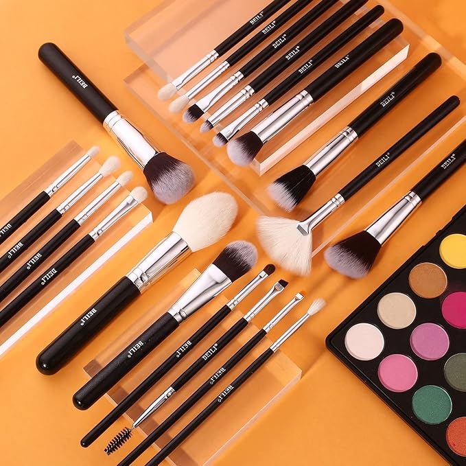 BEILI Makeup Brushes 20pcs Makeup Brush Set Premium Synthetic Kabuki Foundation Face Powder Fan Contour Concealer Eye Shadows Eyebrow Eyeliner Make Up Brush Tools Kit(Black)