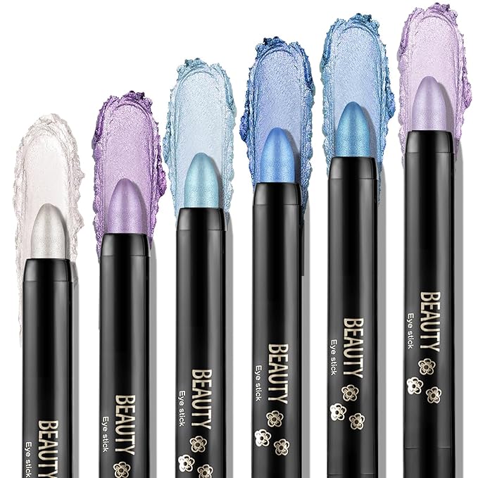 Boobeen 6PCS Cream Eyeshadow Sticks - Waterproof Eyeshadow Pencil Crayons - Eye Brightener Stick Shimmer Pens - Create Glitter Eye Makeup - Easy to Use