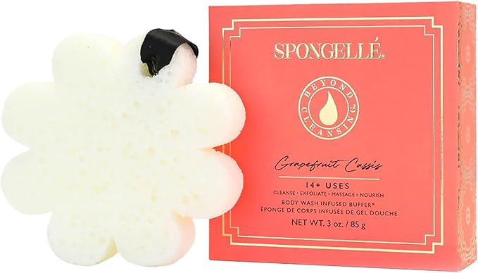 Spongelle Grapefruit Cassis Wild Flower Loofah Buffer with Box | Bath & Shower Loofah for Women | Body Scrubber Exfoliator with Body Wash Infused Sponge | 14+ uses | Zesty Grapefruit, Cassis & Vanilla
