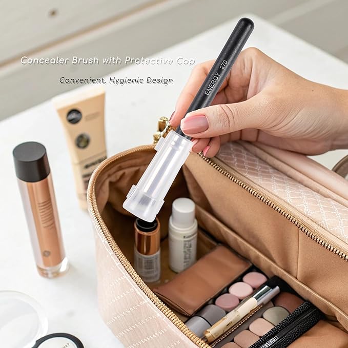 ENERGY Concealer Brush Under Eye Mini Angled Flat Top Kabuki Nose Contour Brush for Concealing Blending Setting Buffing with Powder Liquid Cream Cosmetic Pro Small Makeup Foundation brushes 270