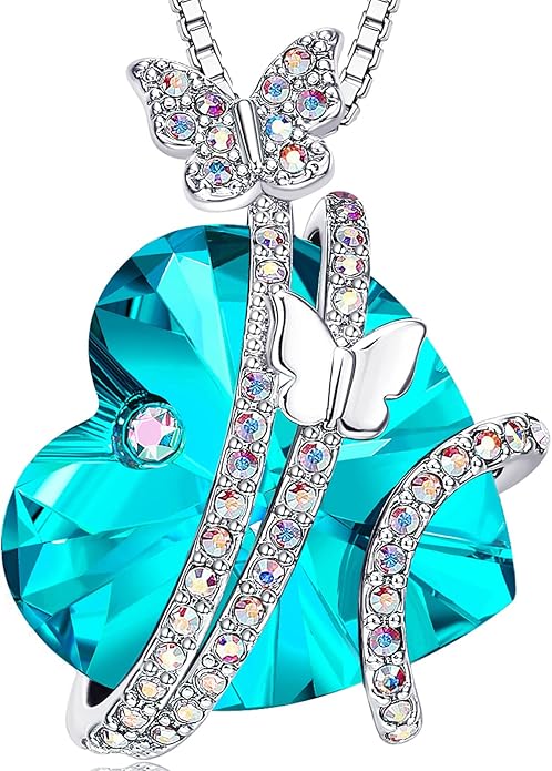 ASELFAD Butterfly Love Heart Pendant Necklace with Crystals, Anniversary Birthday Jewelry for Women Mom Grandma Wife Girlfriend