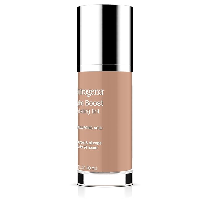 Neutrogena Hydro Boost Hydrating Tint Foundation Makeup for Dry Skin, with Hyaluronic Acid, Lightweight Oil-Free Water Gel, Non-Comedogenic, 50 Soft Beige, 1.0 fl. oz