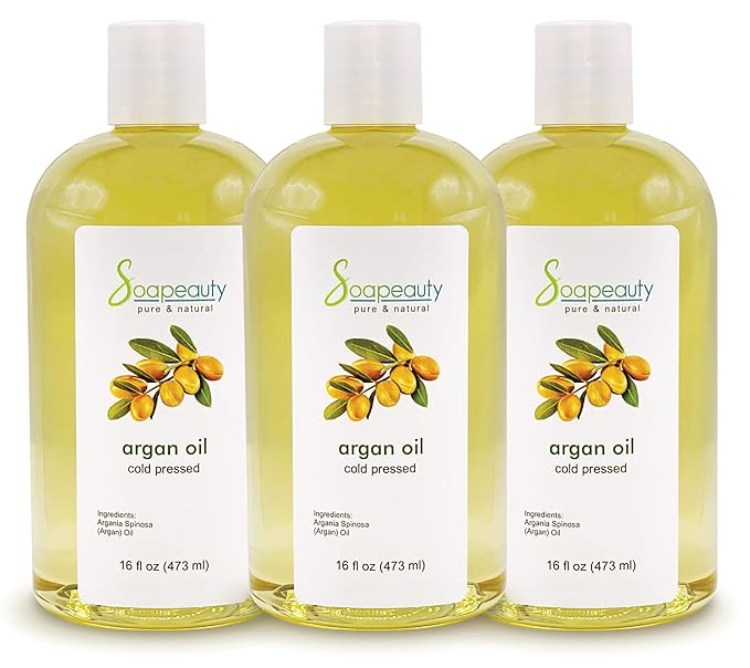 Soapeauty ARGAN OIL | 100% Natural & Pure | Cold Pressed & Deodorized | Carrier for Essential Oils, Face, Body and Skin Care, Hair Growth & Moisturizer | 48 fl oz (3 x 16 fl oz)