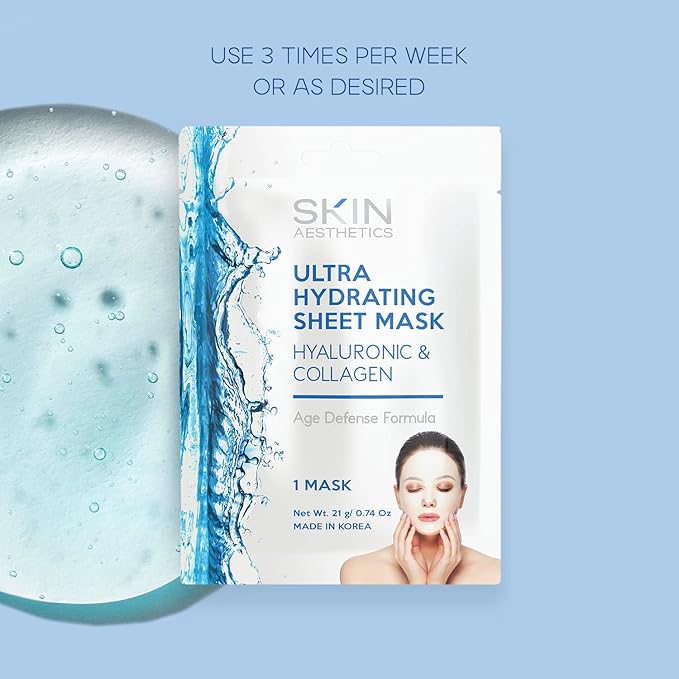Hyaluronic & Collagen Sheet Face Mask - Skin Firming, Anti-Aging, Moisturizing & Plumping - Dermatologist Tested Korean Skincare - Clean Beauty, Cruelty-Free - 5 Masks