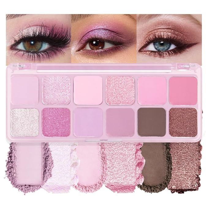 AMY'S DIARY 12Color Matte Purple Pink Eyeshadow Palette,Shimmer Eye Shadow Long-Lasting, and Highly Pigmented Elevate Your Eye Makeup