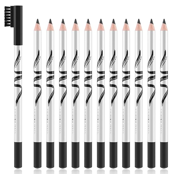 Boobeen 12 Packs Eyebrow Pencils with Soft Brush 2-in-1 Natural Waterproof Eyebrow Pen Long-lasting Brows Makeup, Black Eye Brow Pencil Set Eye Brow Liners