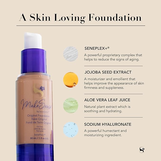 SeneGence MakeSense Original Foundation, Coffee, 1 Fl Oz, Long-Lasting Oil-Free Formula with Skin-Nourishing Ingredients, Water-Resistant
