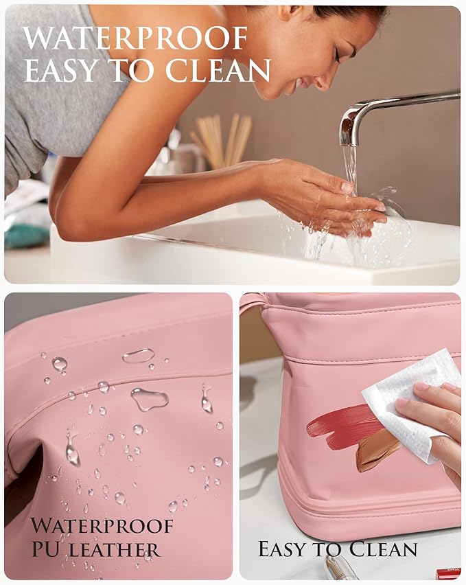 Initial Makeup Bags for Teens Girls, Personalized Double Layer Cosmetic Bag with Makeup Brush Organizer, Large Capacity PU Leather Travel Toiletry Bag, Gifts for Friends Female Mom