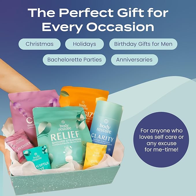 Body Restore Shower Steamers Aromatherapy 6 Pack - Birthday Gifts for Men, Women, Dad Gift, Stress Relief, Relaxation, Self Care - Clarity
