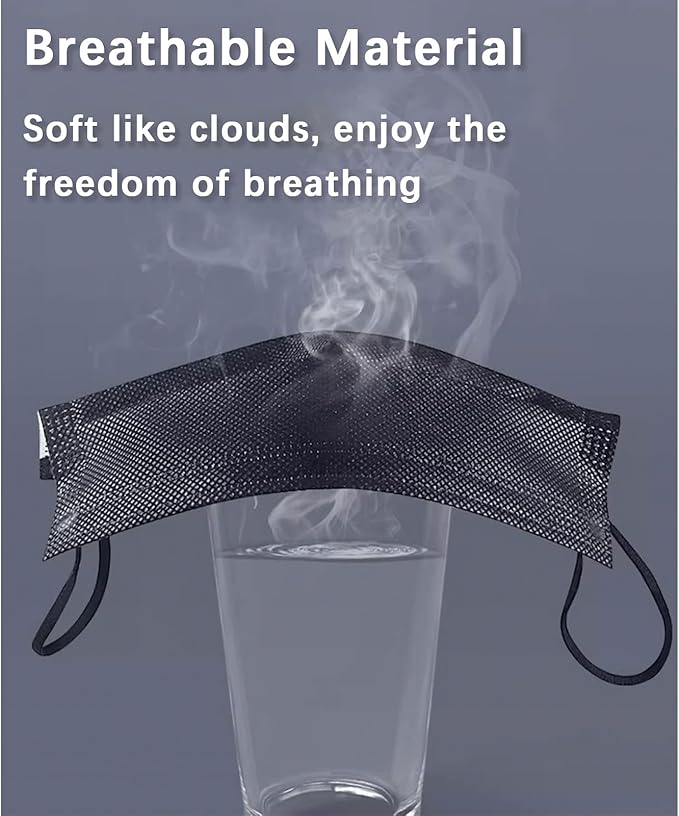 1000pcs Bulk Black Disposable Face Mask for Adults (20 Package X 50pcs), 3-Ply Solid Breathable Earloop Full Face Protection