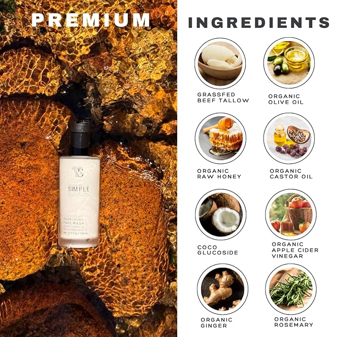 Tallow Honey Cleansing Milk- Gentle Hydrating face wash for sensitive skin -Non stripping | Moisturizing with grassfed beef Tallow, Organic Raw Honey, Argan oil & Castor Oil, Apple Cider Vinegar.