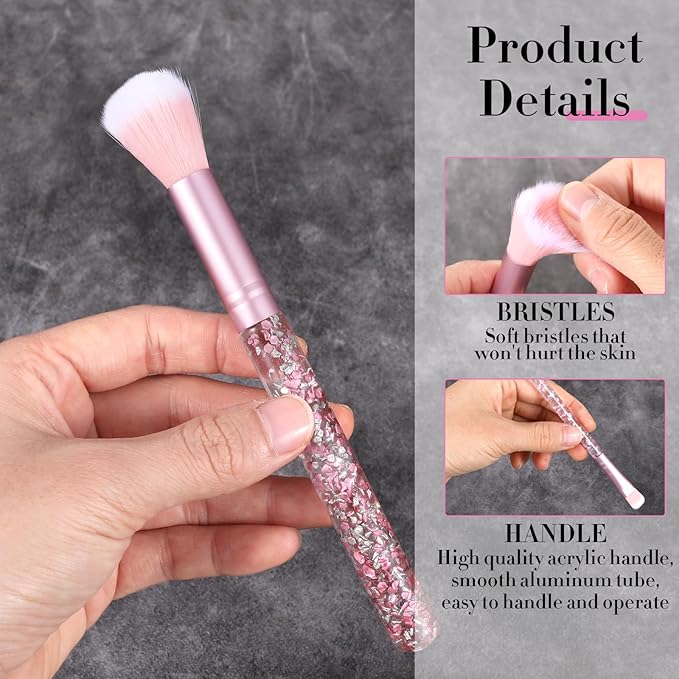 7 Pcs Makeup Brushes for Women, Cute Pink Makeup Brushes Crystal Sparkles Fan Blush Foundation Powder Lip Highlight Eye Shadow Eyebrow Brush Set With Sequins Handle Professional for Girl(Pink)
