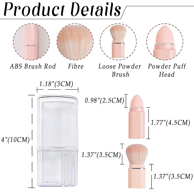 Vtrem Portable Retractable Makeup Brushes Set - 8 in 1 Travel Powder, Angled, Lip, Eyeshadow, Foundation Blending, Beauty Sponge All in One Make Up Brush Set