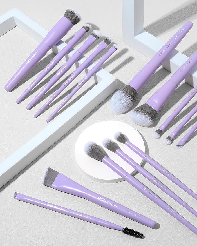 EIGSHOW Makeup Brushes Set, 15Pcs Professional Make Up Brush with Silver Ion Bristles for Foundation Powder Blush Highlighter Concealer Eyeshadow Eyeliner, Travel Gift Set (Matte Purple)