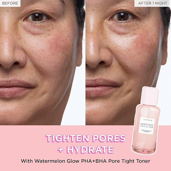Glow Recipe PHA + BHA Face Toner - Korean Skin Care Pore Minimizer & Gentle Facial Exfoliator for Tightening, Hydrating & Exfoliating - Glycerin, Watermelon & Cactus Water (40ml)