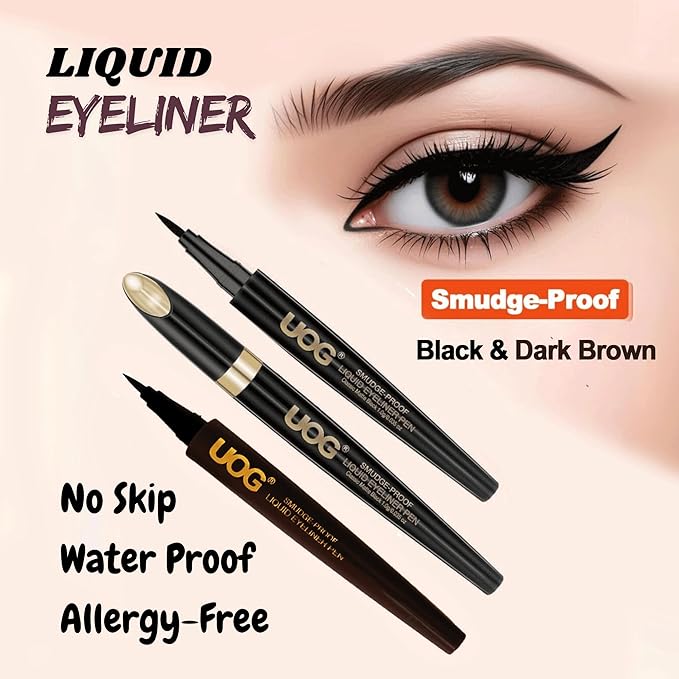 UOG (United One) Liquid Eyeliner - Waterproof, Smudge-Proof, Quick-Dry Formula with Precise Slender Brush Tip, Allergy-Free & Long-Lasting Up to 72 Hours. 1.0mL/0.035 Fl oz
