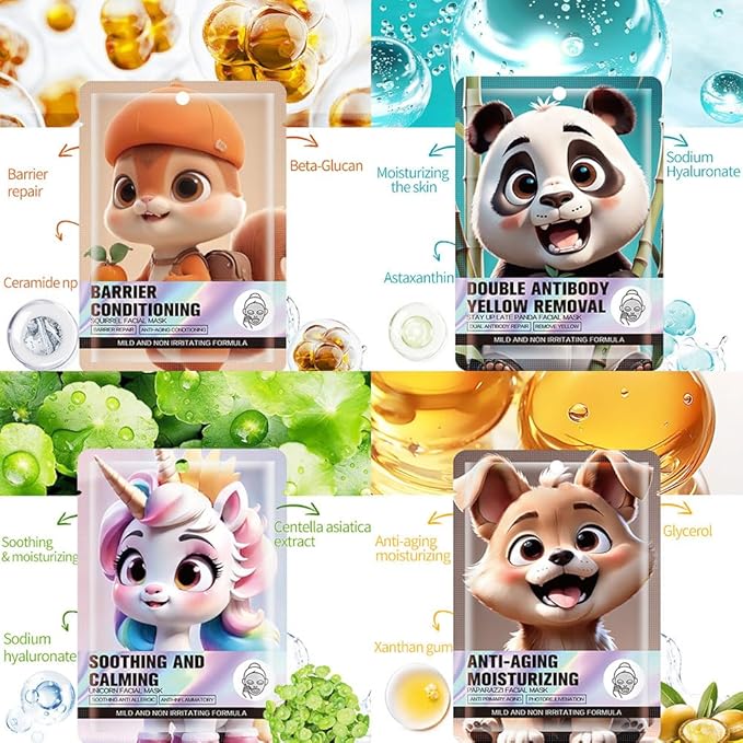 Kaely 8 Pack White Sheet Masks, Face Masks for Kids Teens Skin Care, Soothe Facial Mask for All Skin Types, Girls Night Skincare Spa Party, Birthday Gifts for Women Men, Set01