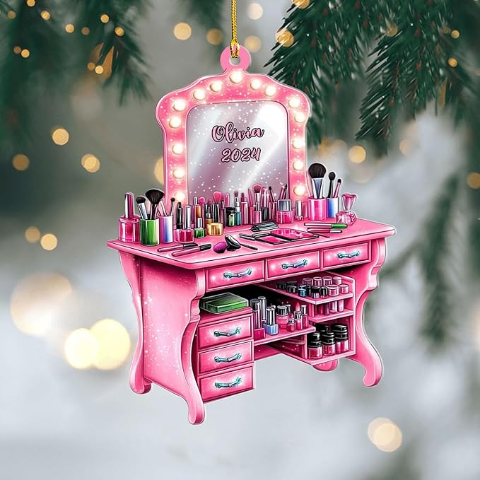 Personalized Makeup Tools Ornament – Custom Beauty Christmas Tree Decoration, Holiday Keepsake Gift for Makeup Artists, Cosmetologists, Beauty Lovers, Salon Owners, Families and Coworkers (MKH4)