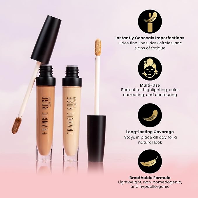 Frankie Rose Cosmetics Our Lil’ Secret Concealer - Full, Long Lasting Coverage for Dark Circles and Fine Lines - Easy to Blend - Soft, Smooth Complexion - Toffee