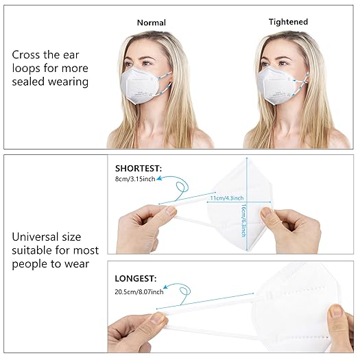 Akgk KN95 Face Mask 50 PCS, Breathable Protection 5-Ply White Masks, Cup Dust Safety