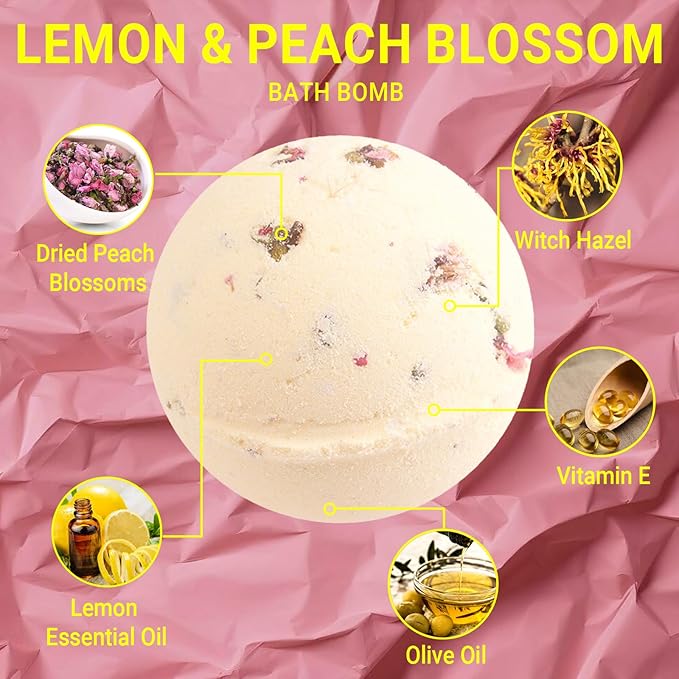 Bath Bombs for Women Spa Gift Set with Lemon Oils Sea Salt Relaxing Birthday Gift for Her Bubble Bath Skincare