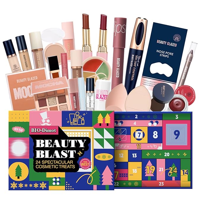 Beauty Advent Calendar, 24 Days Christmas Countdown Calendar Makeup Kit, All-in-One Professional Christmas Cosmetic Gift Set for Women, Holiday Cosmetic Surprise Starter Makeup Set for Gifts