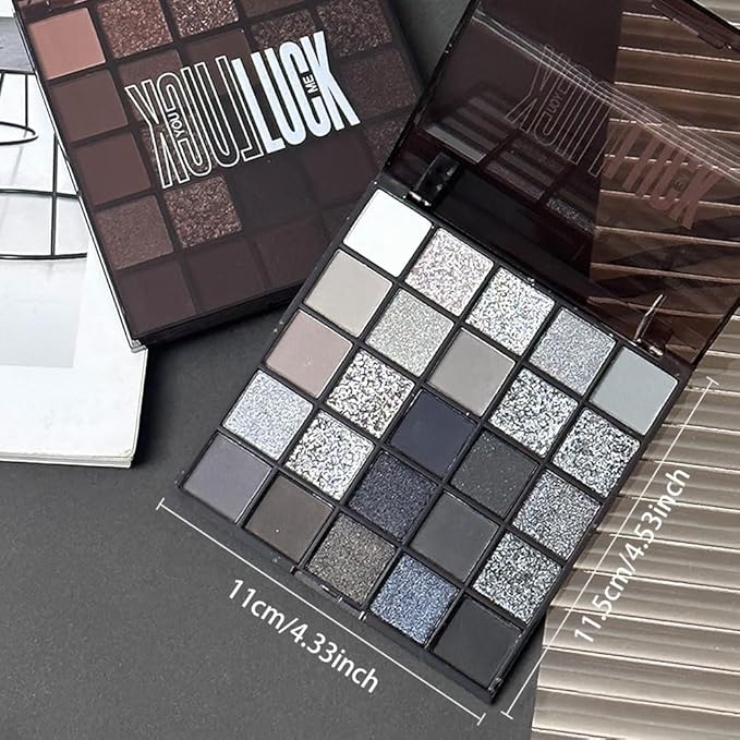 25-Color Black Matte & Shimmer Eyeshadow Palette – High Pigmented Silver Cool Smoky Pearlescent Dark Shades for Goth Makeup, No Fading, No Smudge, Long Lasting Waterproof