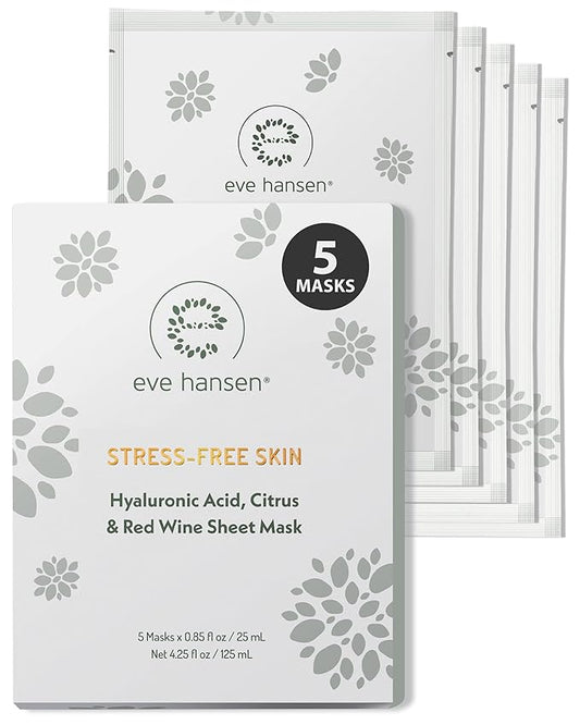 Eve Hansen Hydrating Face Mask Sheets Set of 5 – Moisturizing & Nourishing Care for All Skin Types – With Hyaluronic Acid, Tangerine Peel, Blueberry Extract & Spinach Leaf