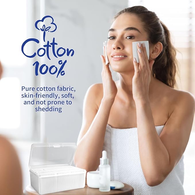 Square Cotton Pads for Face (475 Count) - 100% Pure Cotton, Soft Lint-Free Makeup Remover Pads for Facial and Eye Use, Double-Sided Design to Save Water and Hypoallergenic (75 Thick & 400 Ultra-Thin)