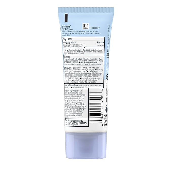 Neutrogena Ultra Sheer Dry-Touch Sunscreen For Face & Body, SPF 55 Broad Spectrum UVA/UVB Protection, Lightweight Water Resistant & Non-Greasy, Travel Size Sunscreen, 3 fl. oz