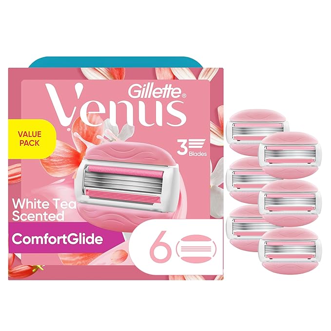 Gillette Venus ComfortGlide White Tea Women's Razor Blades, 3-Blade Razor Refills, 6 Count