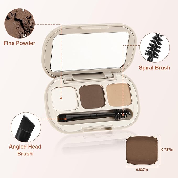 3 Colors Eyebrow Powder Set, Brow Powder Makeup Palette, Defining and Sculpting Brows, Waterproof Eye Contour Kit with Brush Applicator