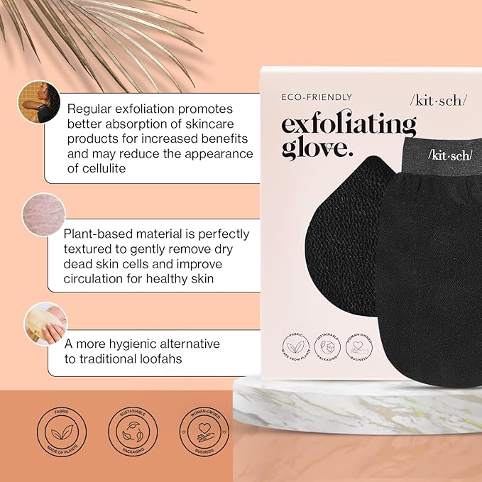 Kitsch Exfoliating Glove – Korean Exfoliating Mitt & Deep Exfoliating Body Scrubber for Shower, Bath | Body Exfoliator, Dead Skin Remover | Skin Care for Smooth, Renewed Skin - 1pc, Black