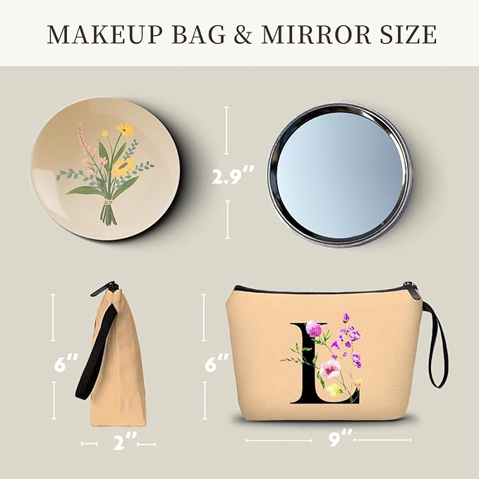 Happy Birthday Friendship Bridesmaid Team Gifts for Employees Women Mom Aunt Daughter Teenage Girl Personalized Make up Cosmetic Bag Travel with Mirror Mothers Day Christmas Graduation L