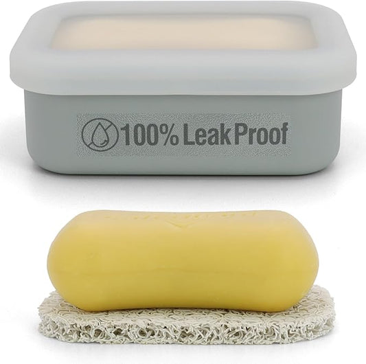 Compact Leakproof Travel Soap Case, Silicone Travel Soap Container, Portable Soap Box with Drainage Layer, Shatterproof Soap Holder for Bathroom, Gym (Gray)