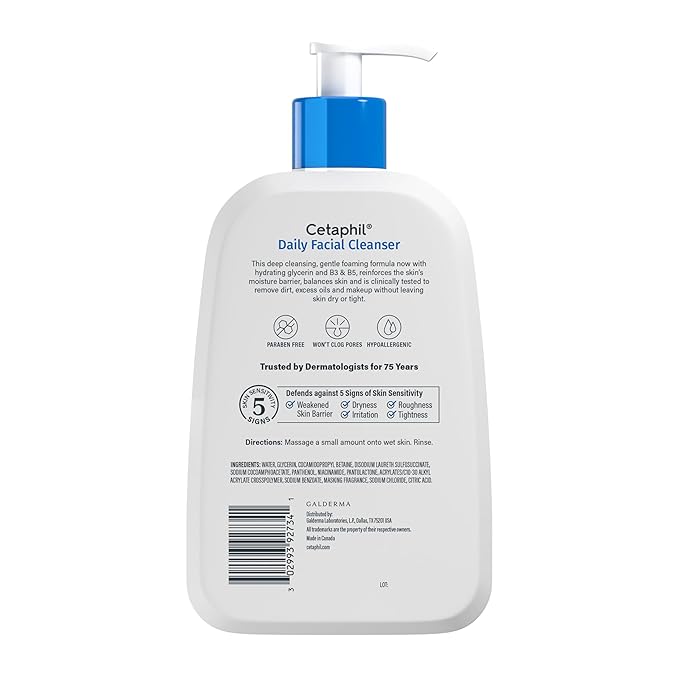 Cetaphil Daily Facial Cleanser Lotion for Combination to Oily, Sensitive Skin, 16 oz + Travel Size Moisturizing Lotion 2 oz