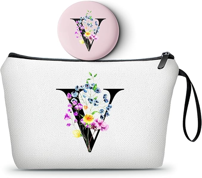 Mom Birthday Thank You Appreciation Gifts for Women Aunt Teacher Coworkers Bride Bridesmaid Monogrammed Travel Makeup Cosmetic Bag with Mirror Valentines Mothers Day Christmas Graduation V