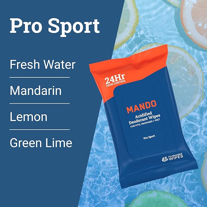 Mando Deodorant Wipes - 24 Hour Odor Control - Aluminum Free, Baking Soda Free, Skin Safe - 45 Count (2 Pack)