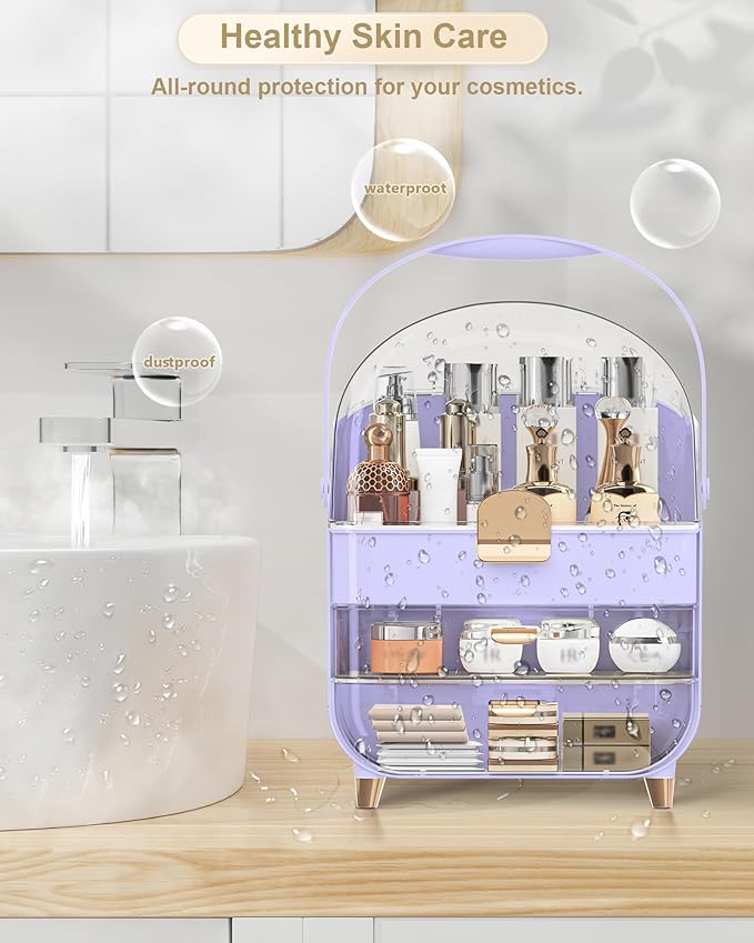 Makeup Organizer, Skincare Holder Bathroom Counter Organizer, Storage Box Cosmetic Display Cases, Teen Girl Gifts Trendy Stuff Make up Organizers for Vanity, Dresser, Countertop (purple)