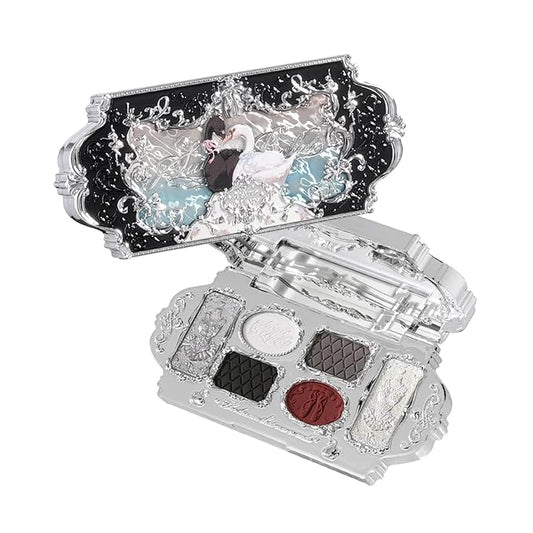 Flower Knows Swan Ballet Six-Color Makeup Palette,Eyeshadow,Blush,Highlighting & Contour All-in-One Face Makeup Palette with 4 Matte+2 Shimmer Smoky Shades(02 Black Swan,0.23 Oz)