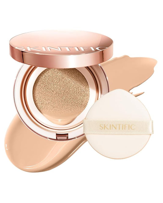 Full Coverage Cushion Foundation, Weightless, Skin Fit, Satin Glow Finish, Oil-Control Waterproof Foundation, Sweatproof Flawless BB Cream CC Korean Makeup Buildable