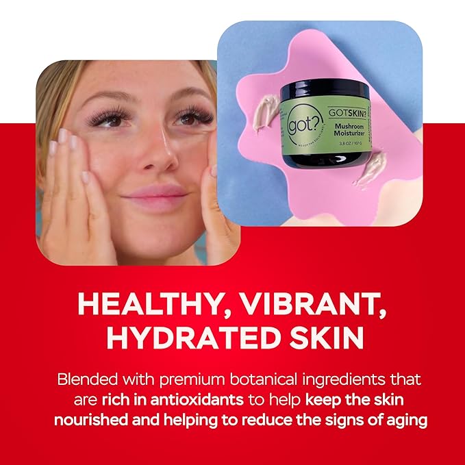 Got? Mushroom Moisturizer - Lightweight Hydrating Cream Infused with Reishi, Chaga, Cordyceps and Lion’s Mane Mushroom Extracts, Shea Butter, Vitamin E, and Essential Oils - 3.8 oz