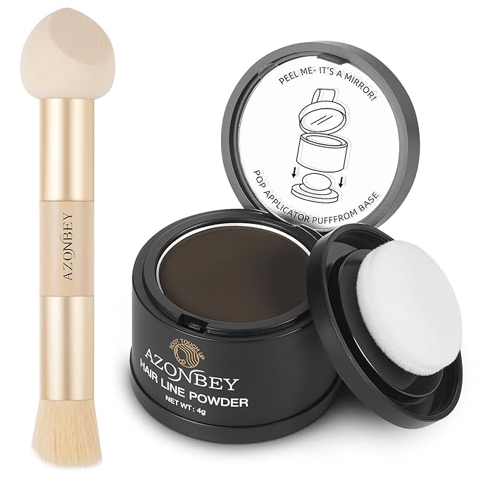 Root Touch Up Sets,Hairline Powder for Women Cover Up- Hairline Concealer for Thin and Thinning Hair, Water & Sweat Resistant,Contain Azonbey Makeup Brush (Dark Brown, Med #Makeup Brush)