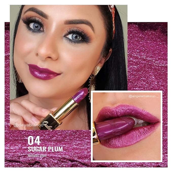 Oulac Metallic Purple Lipstick Set - 2PCS Vegan Lightweight Hydrating Formula with High Impact Lip Color for Full Coverage Lip Makeup, Christmas Gifts for Women, 03+14