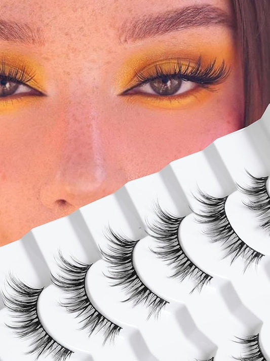 Manga Lashes Wispy 14mm False Eyelashes Natural Look Cat Eye Lashes Strips 0.1mm Thin Band Anime Eyelash 3D Volume Manhua Lash Pack C Curl Eyelashes 7 Pair Siligli