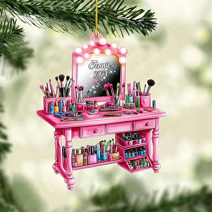 Personalized Makeup Tools Ornament – Custom Beauty Christmas Tree Decoration, Holiday Keepsake Gift for Makeup Artists, Cosmetologists, Beauty Lovers, Salon Owners, Families and Coworkers (MKH1)
